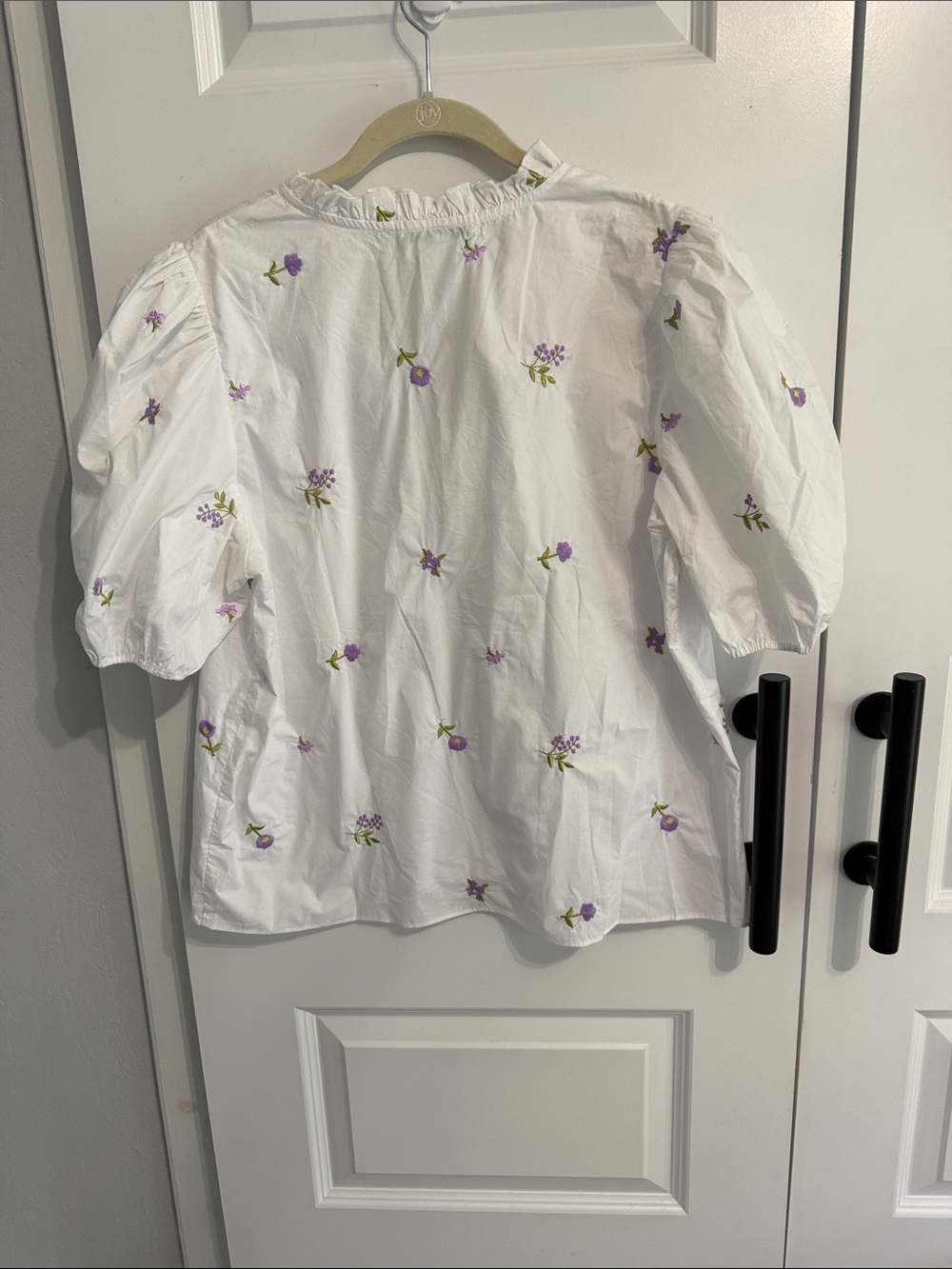 English Factory White Blouse with Purple Floral Embroidery XL - Picture 6 of 8